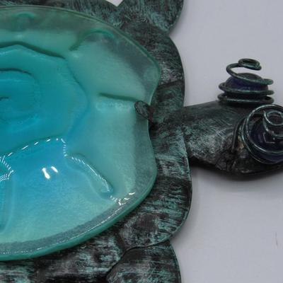 Small Glass Metal Sun Motif Sea Turtle Garden Art