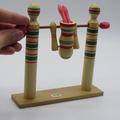 Japanese Wooden Yajirou Acrobat Toy Folk Art Twirling Toy