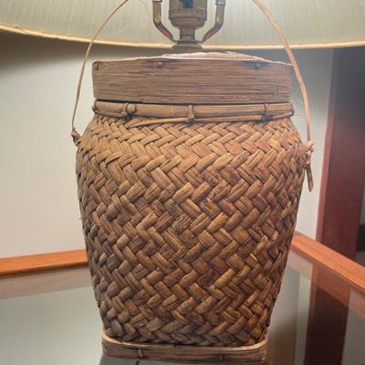 Wicker lamp with pineapple Finial. .