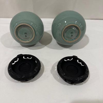 Pair of Celadon Tear Drop Vases W/Bases (SR-KL)