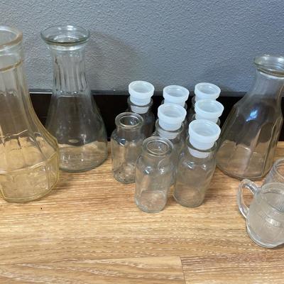 Spice jars and salad dressing bottles