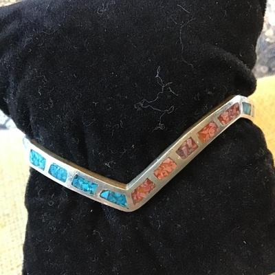 Sterling Turquoise coral vintage Cuff