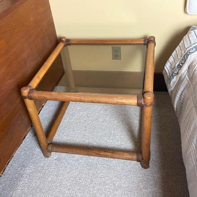 Smoky Glass & Wood Square Side Table
