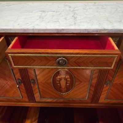 French Provincial Marble Top Inlayed Side Buffet  (DR-JS)