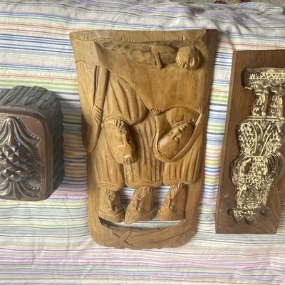 Lot of 3 pieces - pudding mold, carving, wooden mold