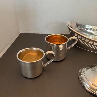 DR2222 Sterling Weighted Candlesticks, Baby Cups, and Nickel Silver Basket