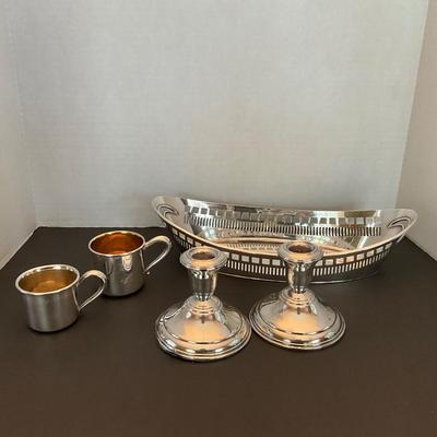 DR2222 Sterling Weighted Candlesticks, Baby Cups, and Nickel Silver Basket