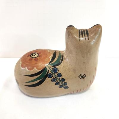 Lot #53  Vintage Mexican Pottery Wide-Eyed Cat - likely Tonala Pottery