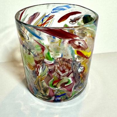 Vintage Confetti Murano Glass Drinking Tumblers - Set of 2