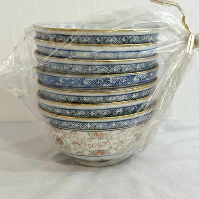1950's Chinese Symbols Rice Bowls in Original Packaging