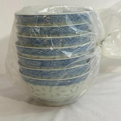 1950's Chinese Bat Design Rice Bowls in Original Packaging