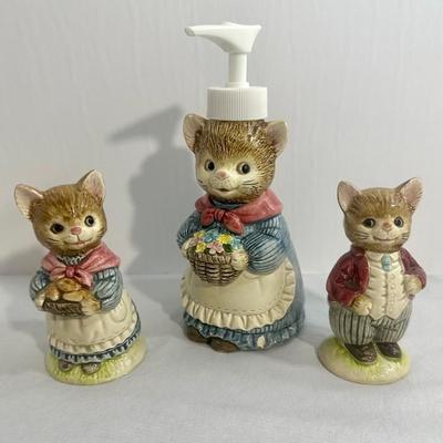 Vintage Otagiri Cat Family - Ceramic Salt & Pepper Shakers & Soap Dispenser