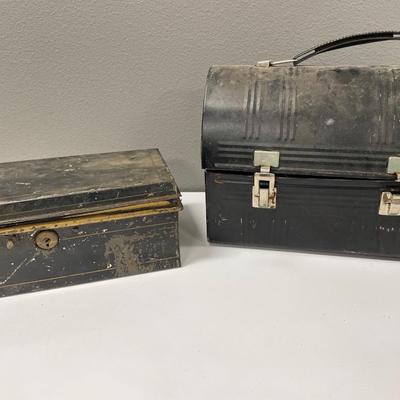 Vintage lunch box and metal lock box