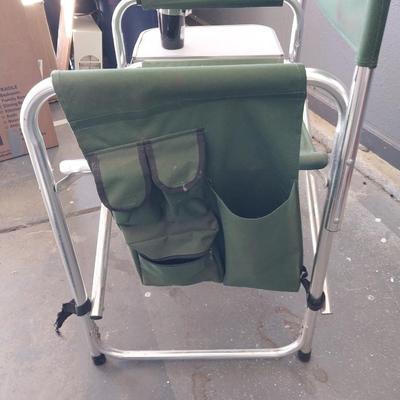 CAMPING CHAIR WITH ATTACHED TRAY-VINTAGE WOODEN PORTABLE CLOTHES LINE-WALL THERMOMETER