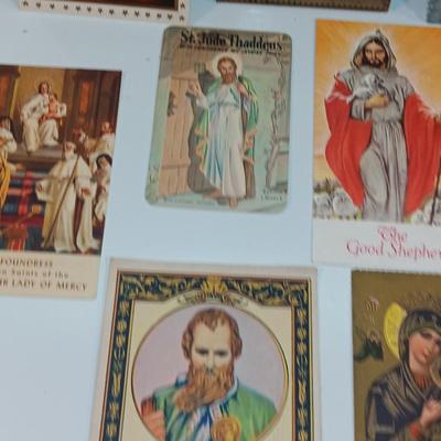 Large lot of Vintage Prayer cards - Framed Jesus litho - Framed Mary and more Catholic Prayer Cards