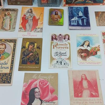 Large lot of Vintage Prayer cards - Framed Jesus litho - Framed Mary and more Catholic Prayer Cards