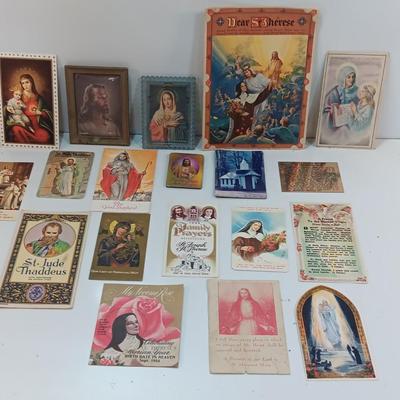 Large lot of Vintage Prayer cards - Framed Jesus litho - Framed Mary and more Catholic Prayer Cards