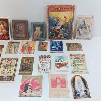 Large lot of Vintage Prayer cards - Framed Jesus litho - Framed Mary and more Catholic Prayer Cards