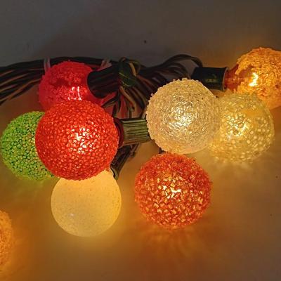 15 GE LIGHTED POPCORN Snowball Ice Vintage 15 Bulbs on Working Light String Set C7