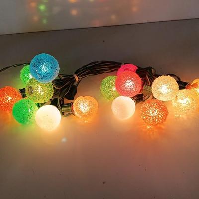 15 GE LIGHTED POPCORN Snowball Ice Vintage 15 Bulbs on Working Light String Set C7