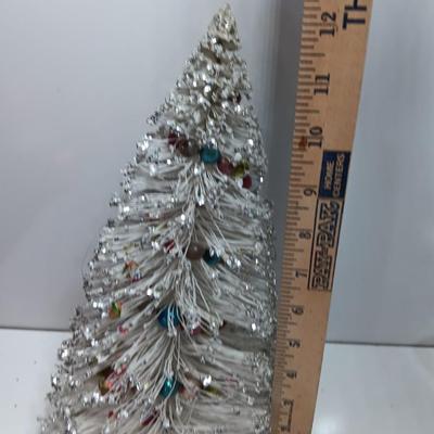 Vintage large white with silver tips Bottle Brush tree with Mercury bead glass garland