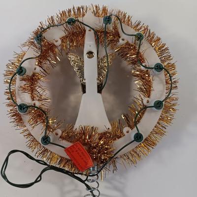 Vintage 11 Light 7 inch Round Angel Tree Topper Gold Tinsel Twinkles Wreath