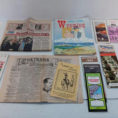 Vintage Wyoming Maps pamphlets and Centennial newspaper - Cheyenne - Laramie