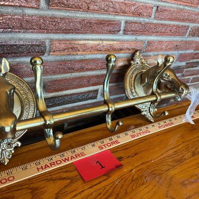 Vintage Brass Coat Rack with horses