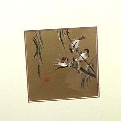 1002 Pair of Framed Embroidered Birds on Silk