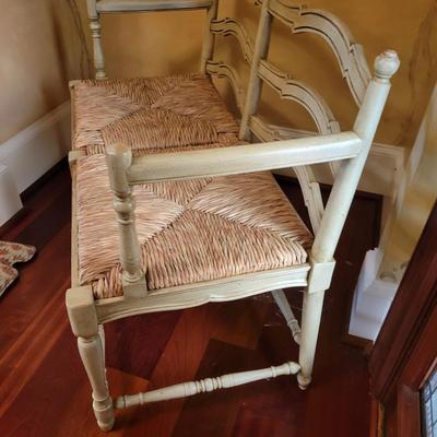 French Country Ladder Back Settee W/ Woven Rush Seat (E-DW)