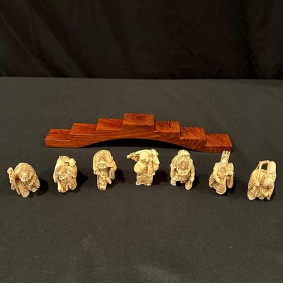 The Seven Immortals- Carved Figurines on  Wooden Stand (SR-KL)