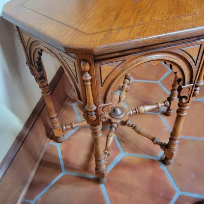 Vintage Hexagonal Carved Side Table (K-DW)