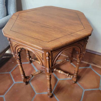 Vintage Hexagonal Carved Side Table (K-DW)