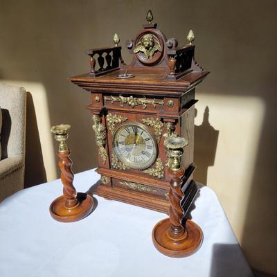 Ornate Mantel Clock and Candlesticks (K-DW)