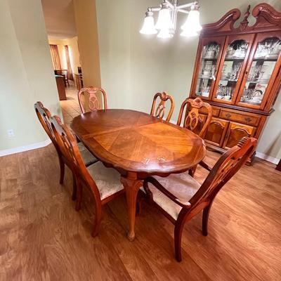 COASTER CO ~ Inlaid Queen Anne Style Cherry Dining Room Table & Six (6) Chairs ~ *Read Details