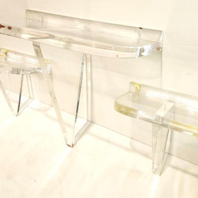 Lot #60  Lot of 3 clear Lucite Wall Shelves