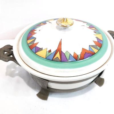 Lot #68  Vintage Hall China Covered Casserole in Holder - 1930's Art Deco