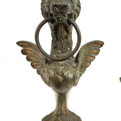 Lot #70  Antique Brass Andirons in the Form of a Griffon
