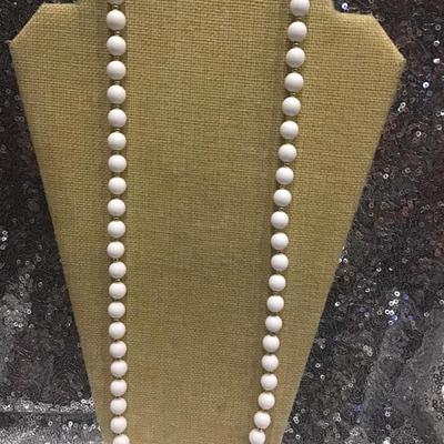 Vintage White Beaded Necklace Gold Bead