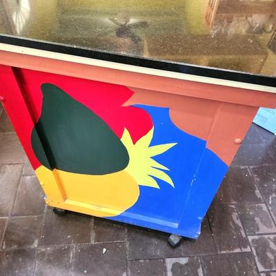 Lot #74  Art piece - painted Kitchen Island on Castors - signed/dated 1994