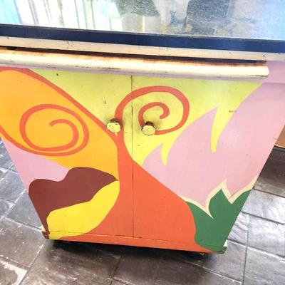 Lot #74  Art piece - painted Kitchen Island on Castors - signed/dated 1994