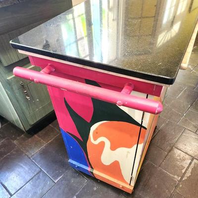 Lot #74  Art piece - painted Kitchen Island on Castors - signed/dated 1994