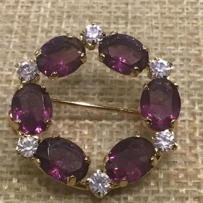 Beautiful Purple And Rhinestone Brooch