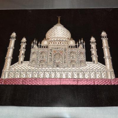 Silk Embroidery on Velvet "Taj Mahal" 20x16