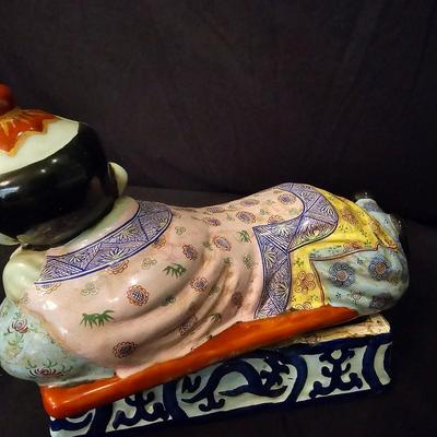 Pair of Vintage Chinese Chinoiserie Porcelain Box Pillows  (DR-JS)