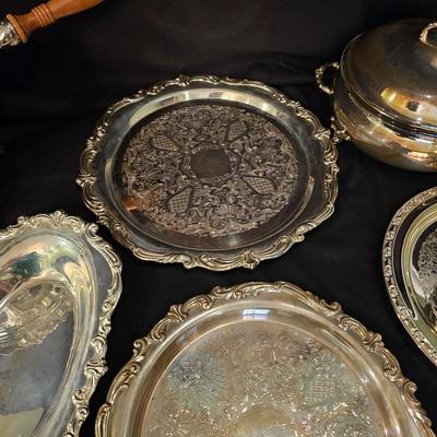Assortment of Silverplate Serving Trays & Dishes  (DR-JS)