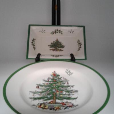 Spode Christmas Tree Tray and Footed Cake Plate