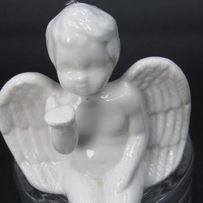 Retro White Porcelain Shelf Sitter Cherub Angel Ornament