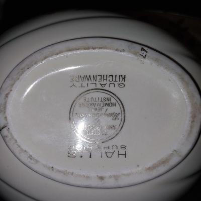 ANTIQUE HALL CHINA BY JEWEL "AUTUMN LEAF" GRAVEY BOAT - SALT & PEPPER - HOT PAD