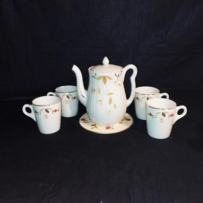 ANTIQUE HALL CHINA COFFEE/TEA HOLDER AND FOUR MUGS BY "JEWEL"
